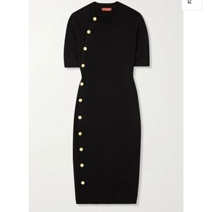 Altuzarra Core-8877 Minamoto Knit  Black Dress with Asymetrical Gold Buttons